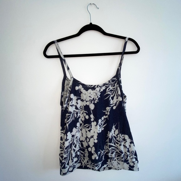 TROPICAL NAVY & WHITE TANK TOP - Picture 2 of 4